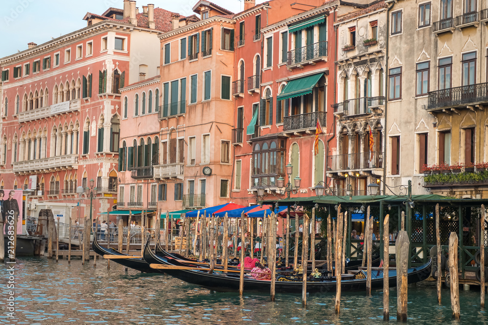 Gondolas and buildings along the Grand Canal, Venice