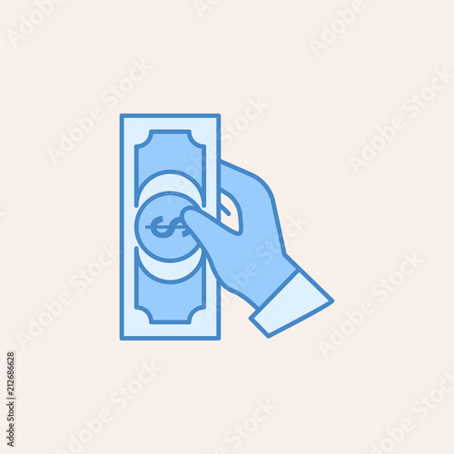 The hand holds a bill of money icon. Element of casino icon for mobile concept and web apps. Field outline The hand holds a bill of money icon can be used for web and mobile