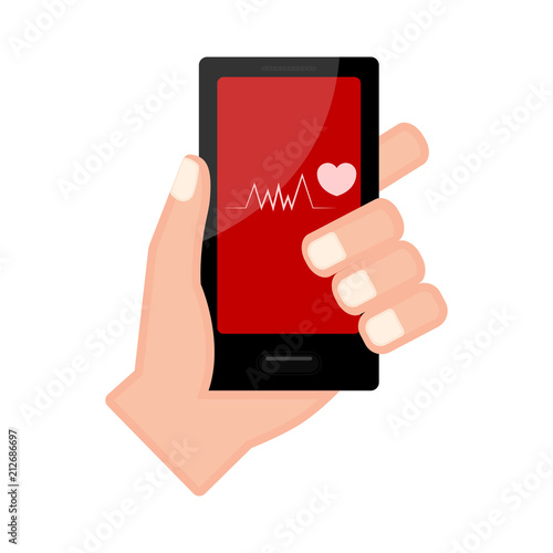 Fototapeta Naklejka Na Ścianę i Meble -  Hand holding a smartphone with a heart shape icon