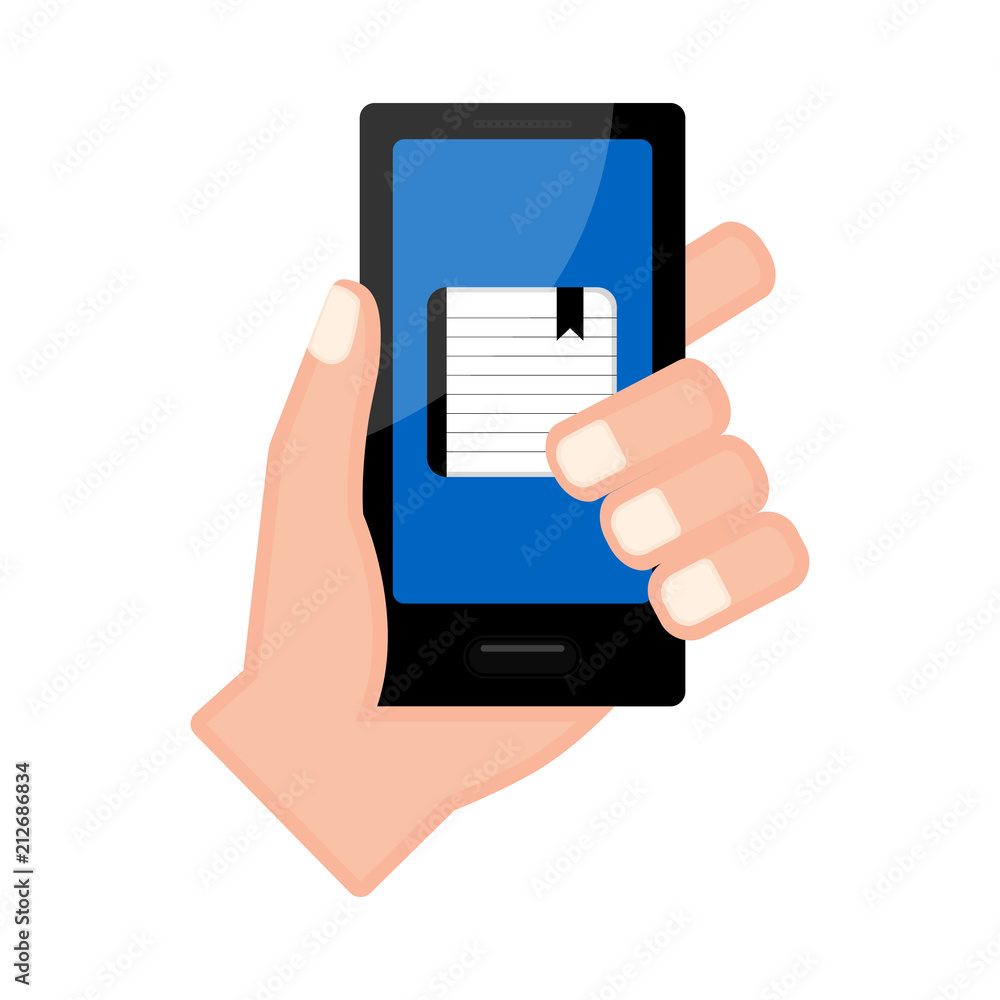 Hand holding a smartphone with an agenda app Hand holding a smartphone with an agenda app