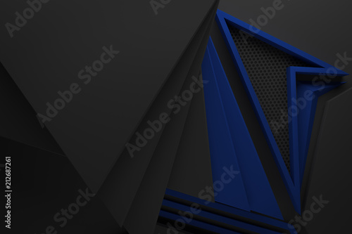 black dark and blue abstract graphic shape background 3d illustration origami paper pattern.