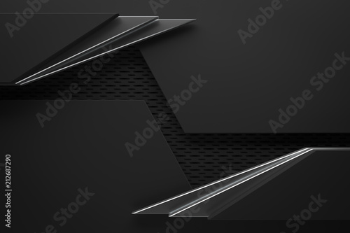 black dark and metal abstract graphic shape background 3d illustration origami paper pattern.