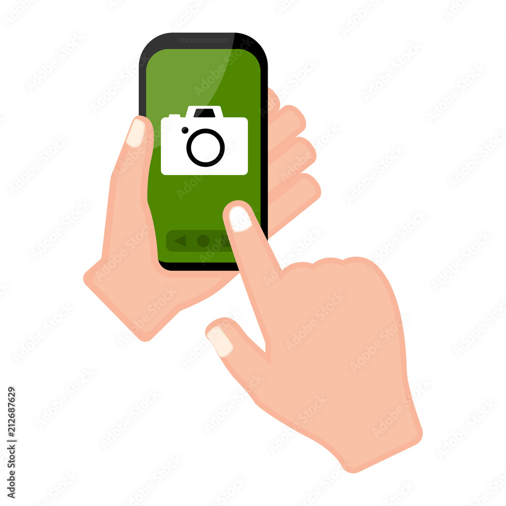 Hand holding a smartphone with a camera app Hand holding a smartphone with a camera app