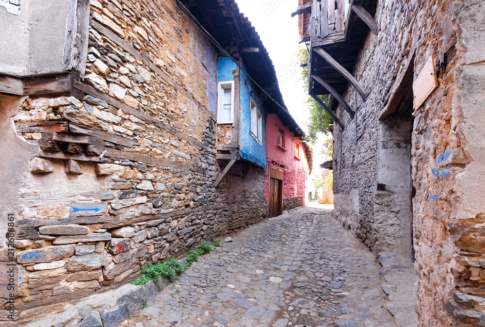 a historic street in Cumalikizik, old stone road, bursa