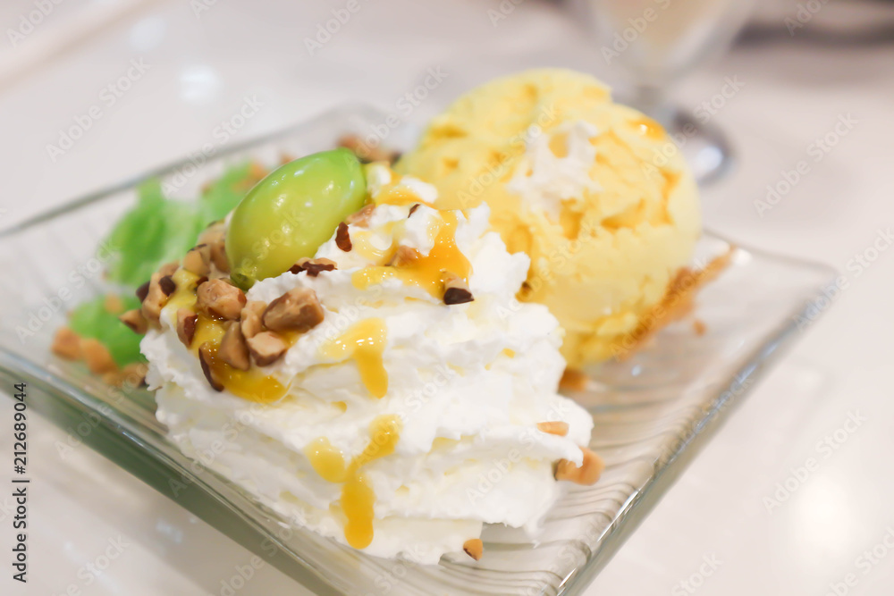 mango ice cream with whipping cream