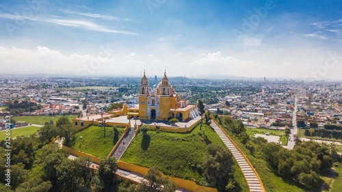 Beautiful aerial view of Puebla Mexico and its church photo