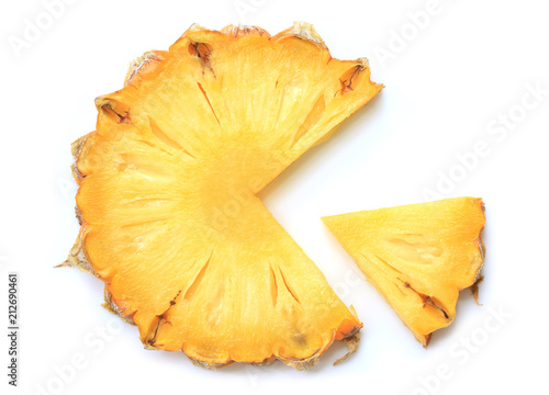 Fresh pineapple slices on white background