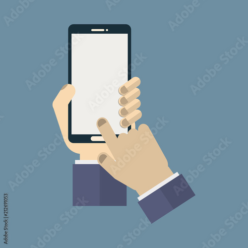Hand holding smartphone template vector.