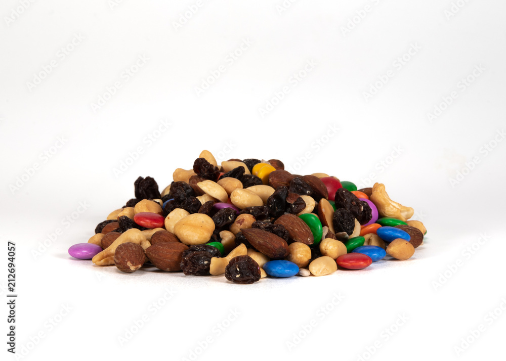 Large Pile of Trail Mix on White