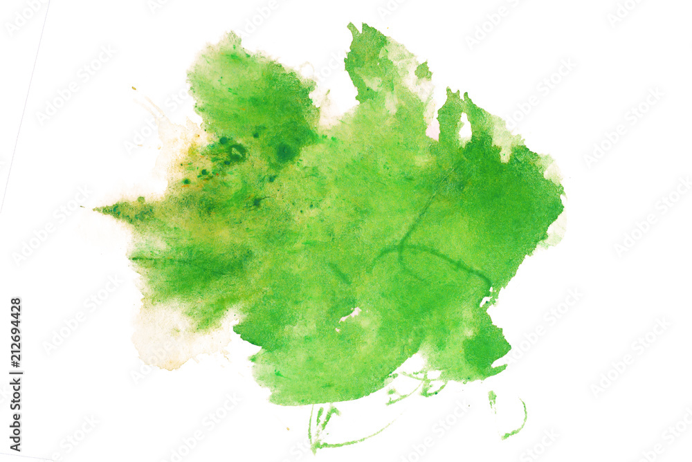 green watercolor stain design element, with a paper texture hand-drawn