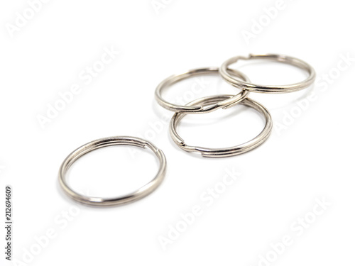 Silver split key rings isolated on white background