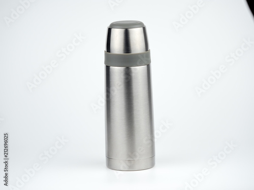 Stainless steel bottle thermos travel on white background