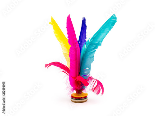 Colorful Feather Chinese Jianzi Kicking Shuttlecock isolated on white
