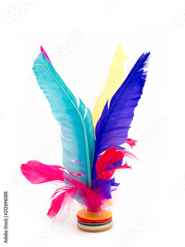 Colorful Feather Chinese Jianzi Kicking Shuttlecock isolated on white