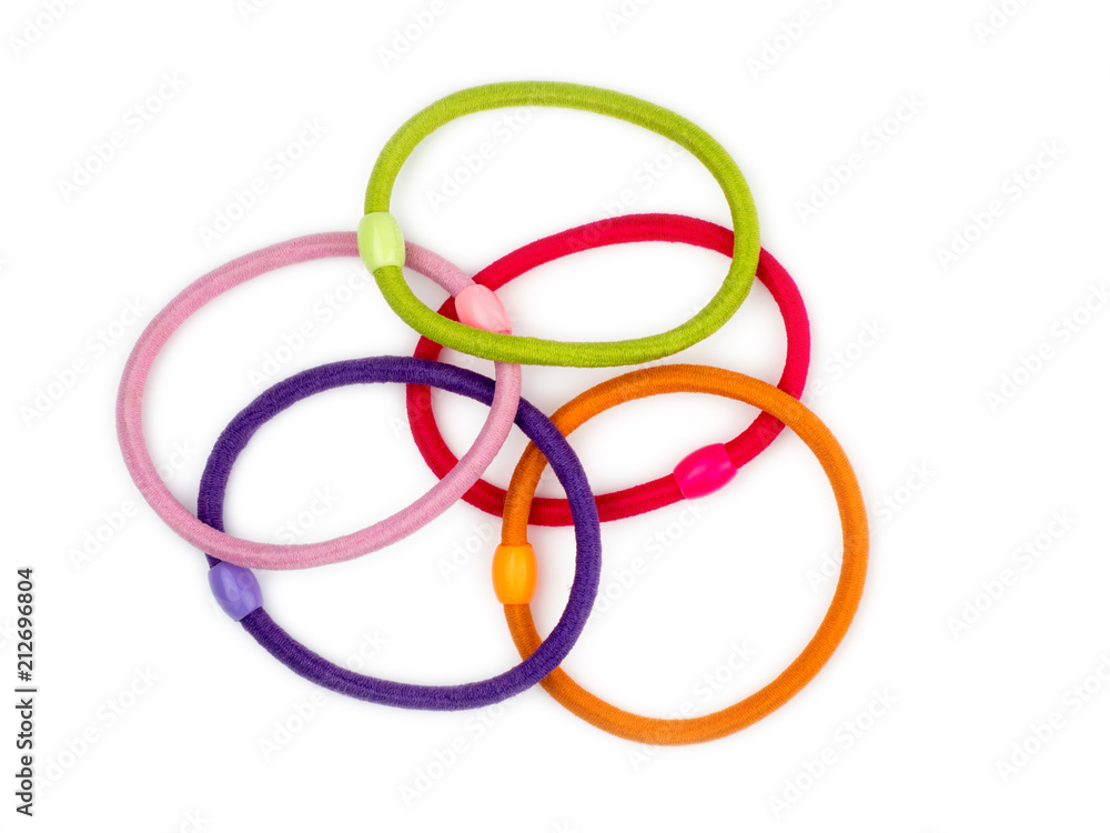 Colorful hair bands on white background. Colorful hair bands on white background.