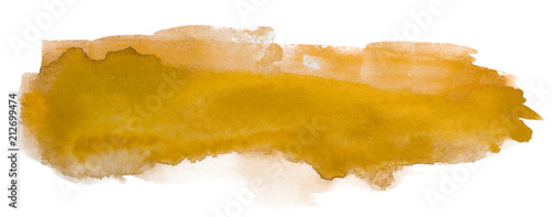 yellow spot brush stroke watercolor stain design element, with a paper texture © Alex