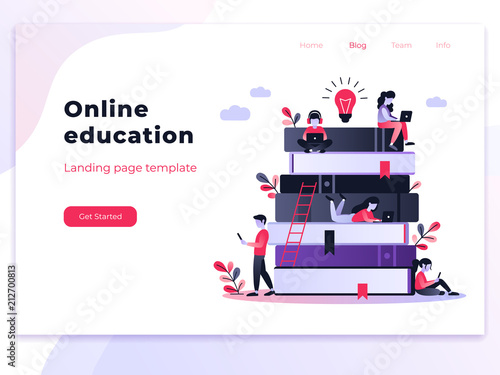 Landing page template of Online education. Modern flat design concept of web page design for website and mobile website. Easy to edit and customize. Vector illustration