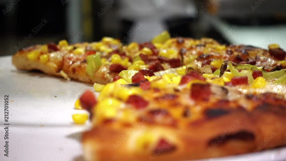 Delicious pizza close-up view. Delicious pizza close-up view.