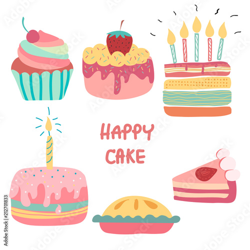 doodle hand drawn rainbow cute birthday cake