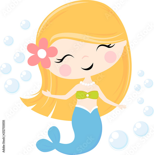 cute little mermaid illustration isolated on white, design for baby girl and children