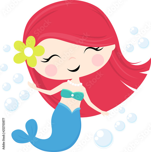 cute little mermaid illustration isolated on white, design for baby girl and children