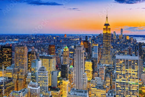 Night view of Manhattan from the skyscraper s observation deck. New York.