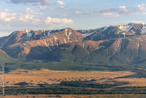 mountains aerial view steppe forest