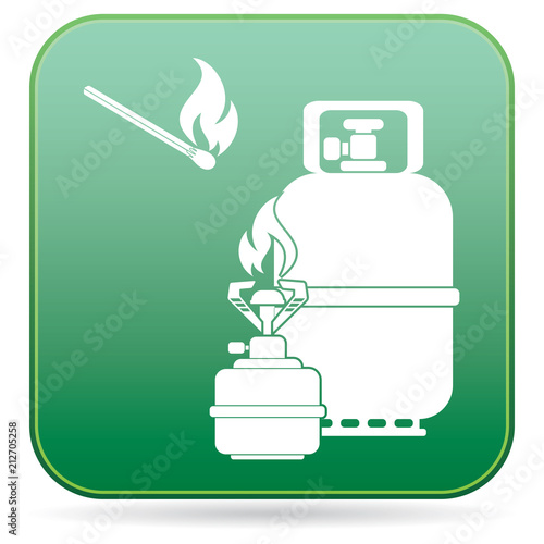 Camping stove with gas bottle icon vector