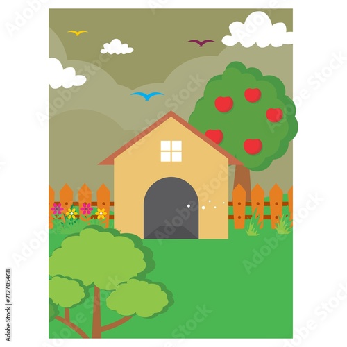 back yard home house apple tree scenery landscape background