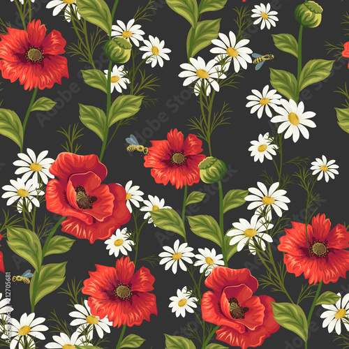 Fototapeta Naklejka Na Ścianę i Meble -  seamless pattern with poppies and daisies