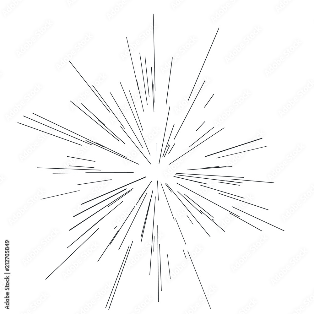 Fototapeta premium Abstract explosion, speed motion lines from the middle, radiating sharp