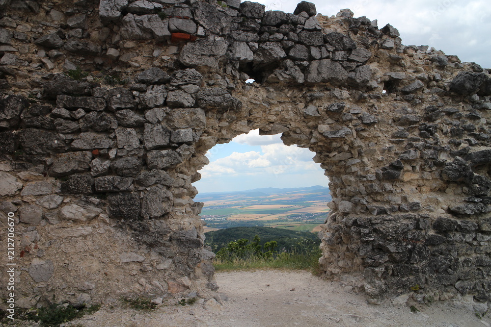 Arch in wall of ruins of Tematin castle, western Slovakia
