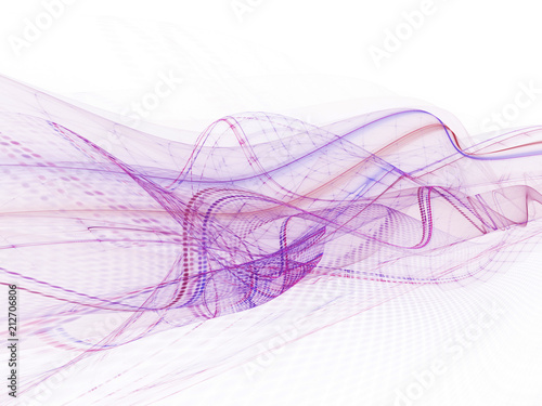 Abstract violet background element on white. Dynamic 3d composition of curves ands grids. Detailed fractal graphics. Science and digital technology visualization.