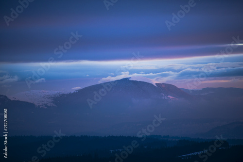 Winter landscape in Carpathian Mountains at the sunrise © somra