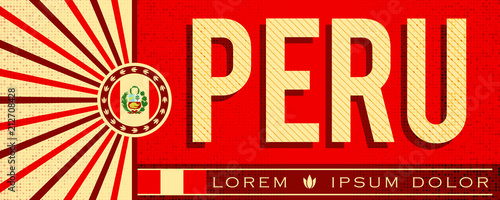 Peru patriotic banner vintage design, typographic vector illustration, peruvian flag colors