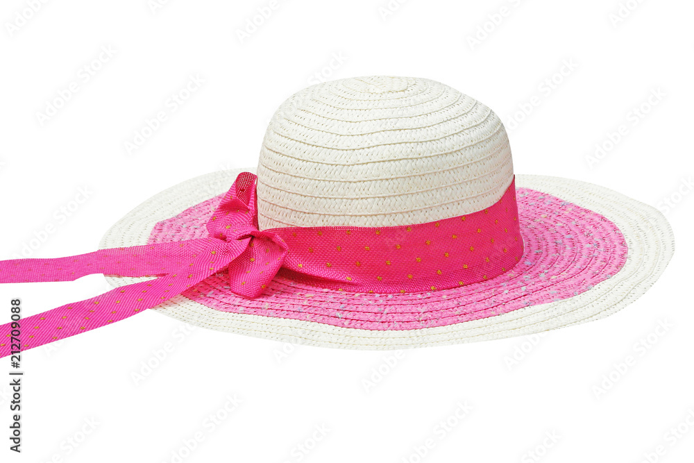 Woman hat with pink bow isolated on white background Woman hat with pink bow isolated on white background