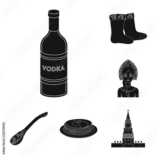 Country Russia, travel black icons in set collection for design. Attractions and features vector symbol stock web illustration.