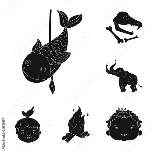 Life in the Stone Age black icons in set collection for design. Ancient people vector symbol stock web illustration.