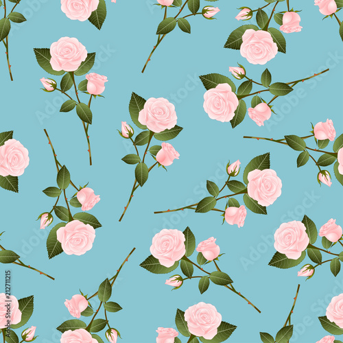 Pink Rose Bouquet on Blue B...
