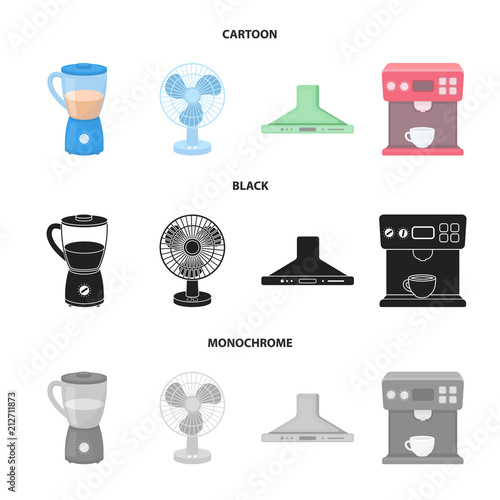 Blender, extractor and other equipment.Household set collection icons in cartoon,black,monochrome style vector symbol stock illustration web.
