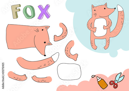 Funny Fox Paper Model. Small home craft project, DIY paper game. Cut out and glue. Cutouts for children. Vector template.
