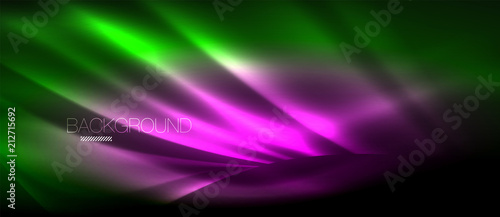 Neon glowing wave, magic energy and light motion background. Wallpaper template, hi-tech future concept