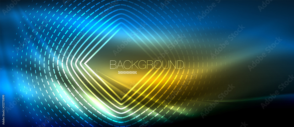 Neon glowing wave, magic energy and light motion background. Wallpaper template, hi-tech future concept Neon glowing wave, magic energy and light motion background. Wallpaper template, hi-tech future concept