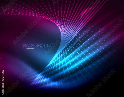 Smooth light effect  straight lines on glowing shiny neon dark background. Energy technology idea