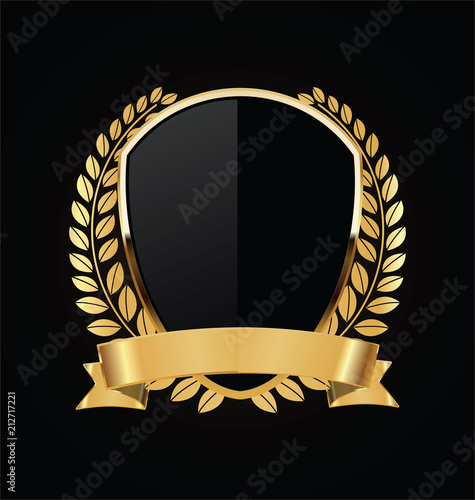 Gold and black shield with gold laurels