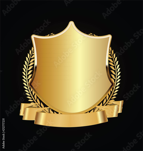 Gold and black shield with gold laurels