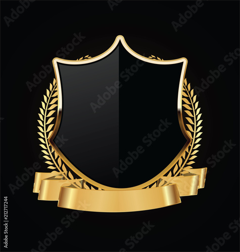 Gold and black shield with gold laurels
