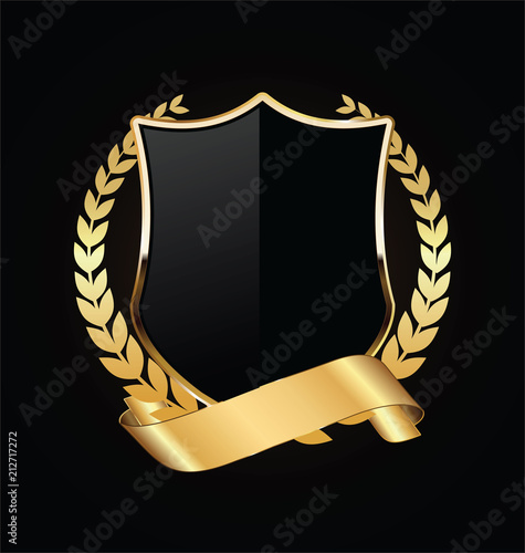 Gold and black shield with gold laurels