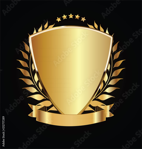 Gold and black shield with gold laurels