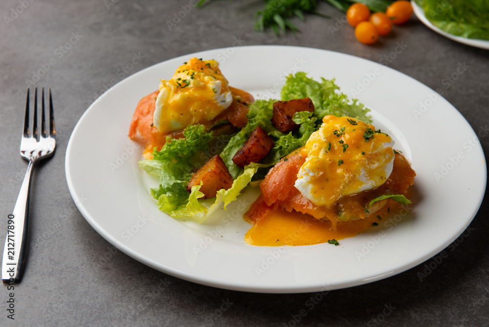benedict egg with salmon and poached egg benedict egg with salmon and poached egg